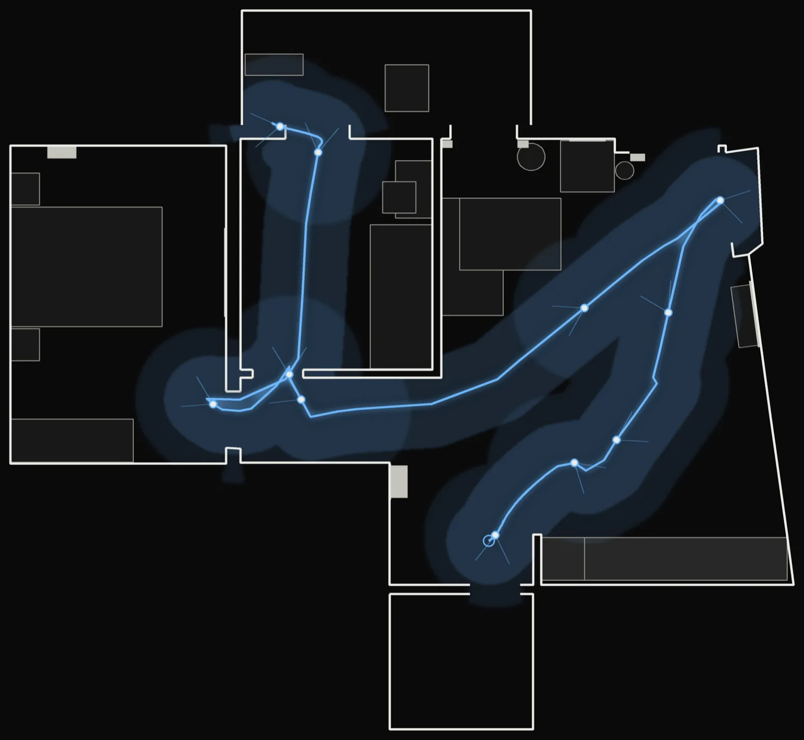 The camera's route drawn over the floor plan